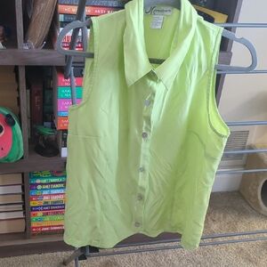 Dressbarn Vibrant Green Sleeveless Button-Down Shirt
